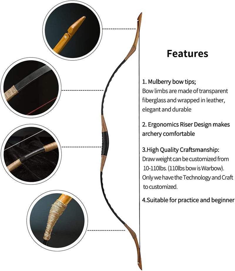 longbowmaker Hungarian Style Handmade Longbow Flagella Recurve Horsebow Archery 20-110LBS H1 - Image 2